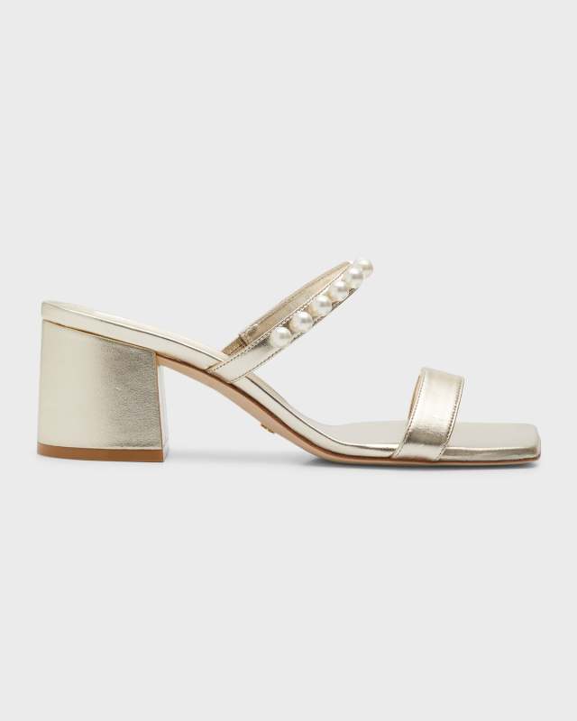Goldie Pearly Stud Metallic Slide Sandals